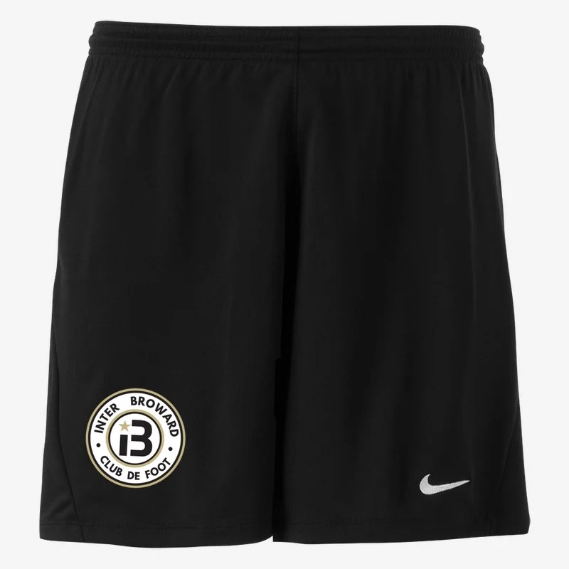 Black Nike team shorts with the Inter Broward CF crest