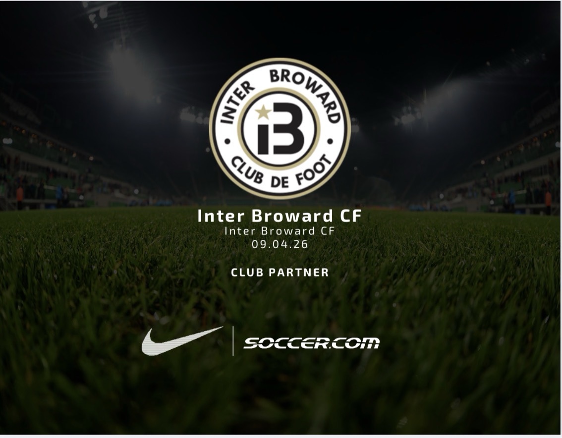 Inter Broward CF club partner announcement featuring Nike and SOCCER.COM